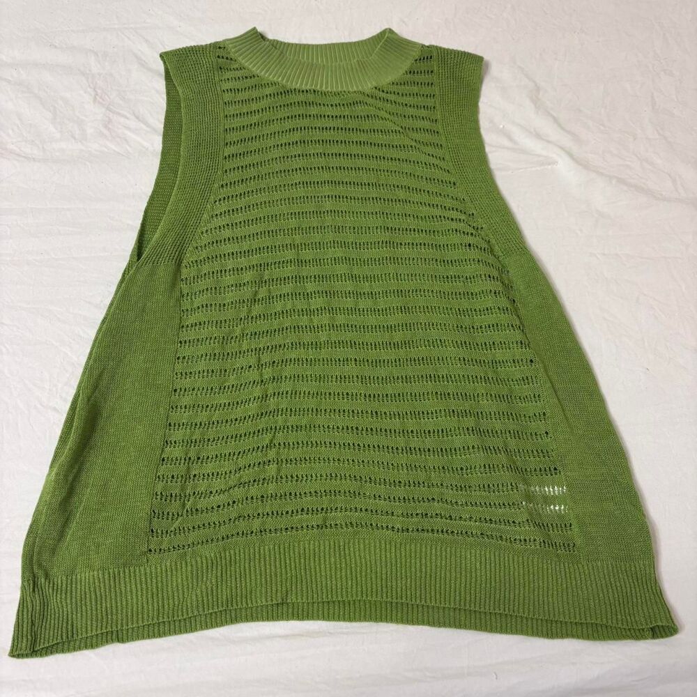 BOUTIQUE Mesh Cover Up Tank Top Women's Green Medium Sweater Knit Beach Crop Top